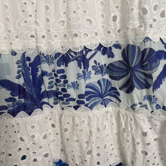 FARM RIO Tropical Eyelet Dress Women's Size XL Blue Maxi Dress Bohemian Vacation - Picture 5 of 9